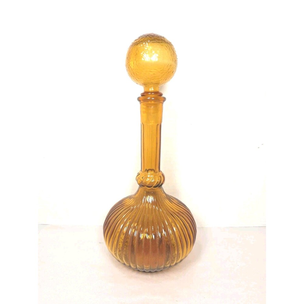 MCM Vintage Amber Glass Genie Bottle Italian Empoli Chemist Decanter 60s READ